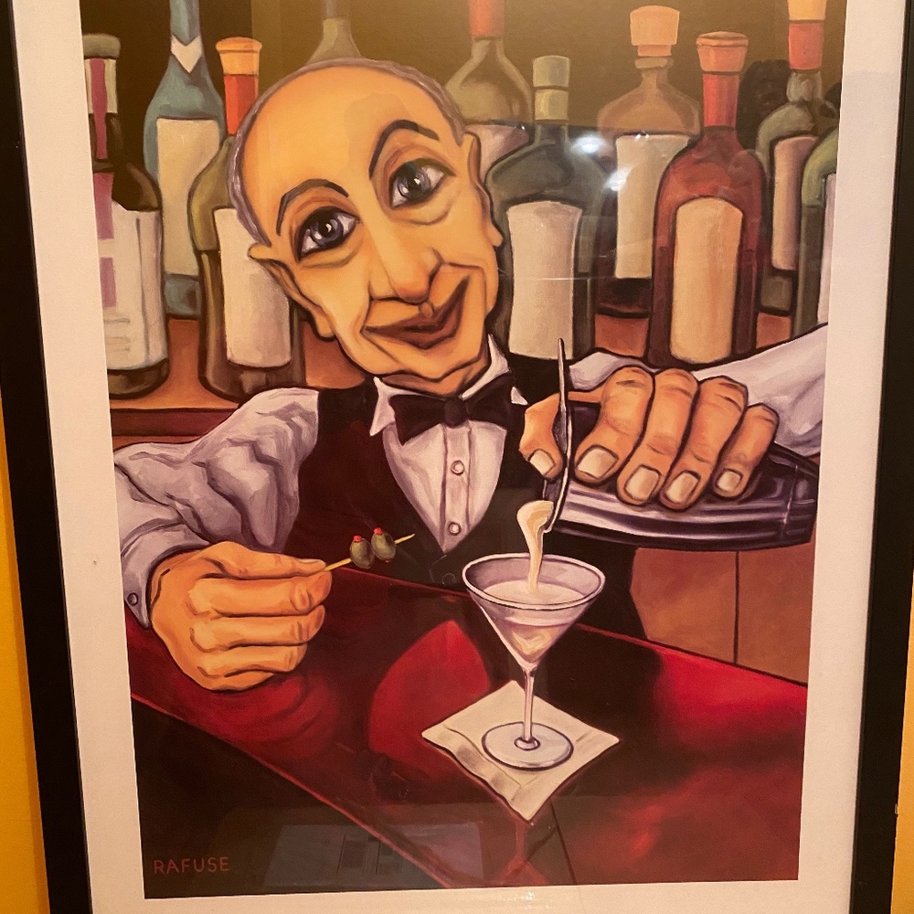 Framed "Frank" the bartender by Rufus Print